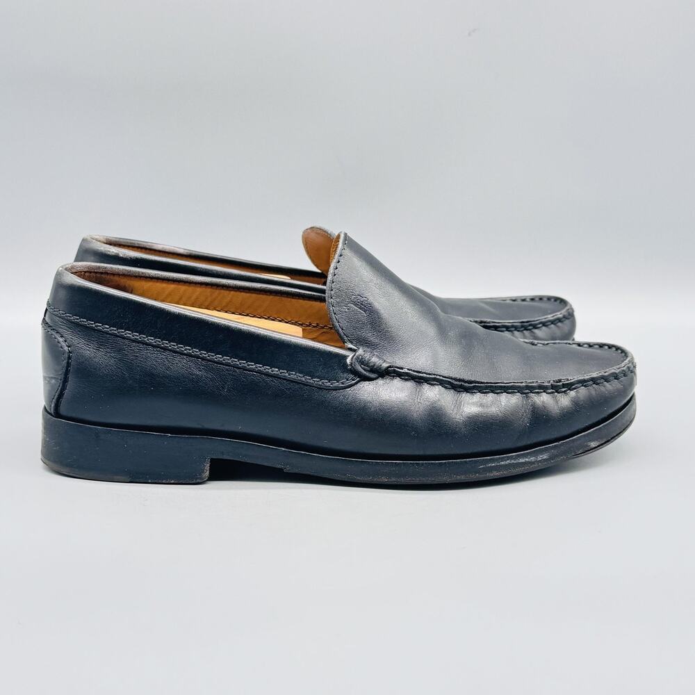 Tods Shoes Mens 8 Black Leather Slip On Loafer Classic Moc Toe Dress Casual